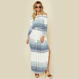 Faithfull the brand raw maxi dress off shoulder striped beachy coastal size 2